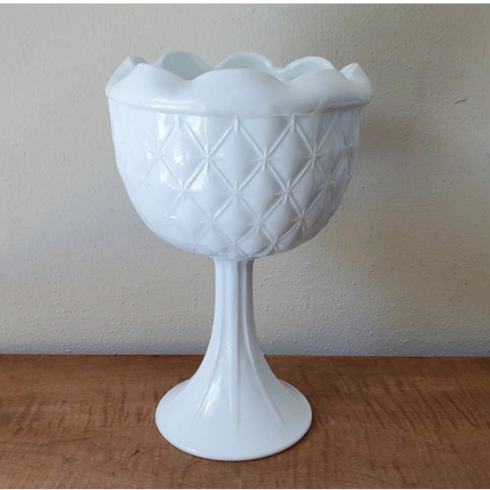 Vintage White Milk Glass Pedestal Bowl or Planter Pot